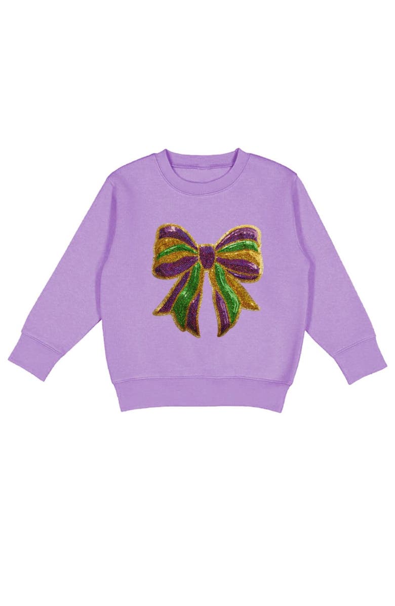 Sweet Wink Mardi Gras Sequin Bow Patch Sweatshirt, Main, color, Lavender