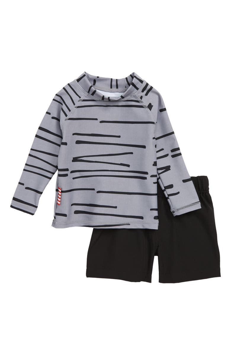 SOOKIbaby Tiger Stripe Rashguard & Board Shorts Set, Main, color, 