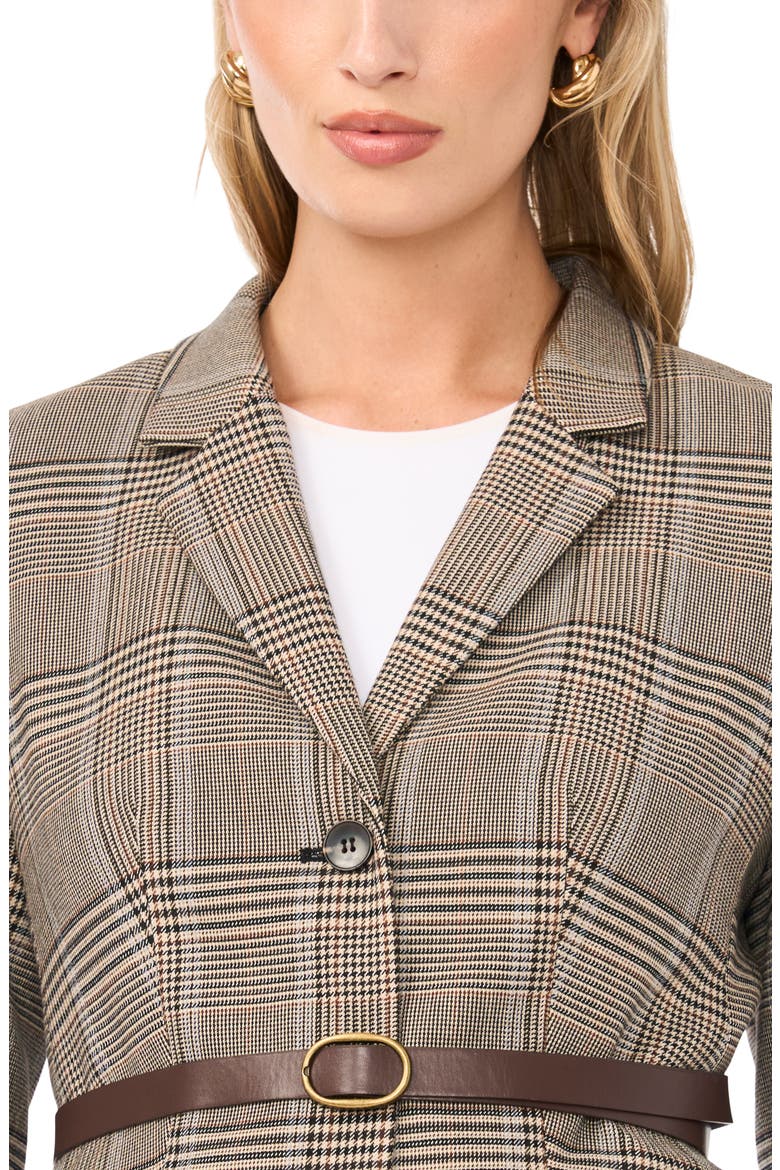 Belted Mixed Check Blazer, Alternate, color, RICH BLACK/ BEIGE