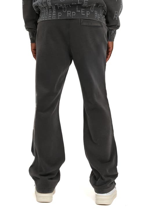 Purple Brand Rhinestone Cotton Fleece Flare Sweatpants In Black