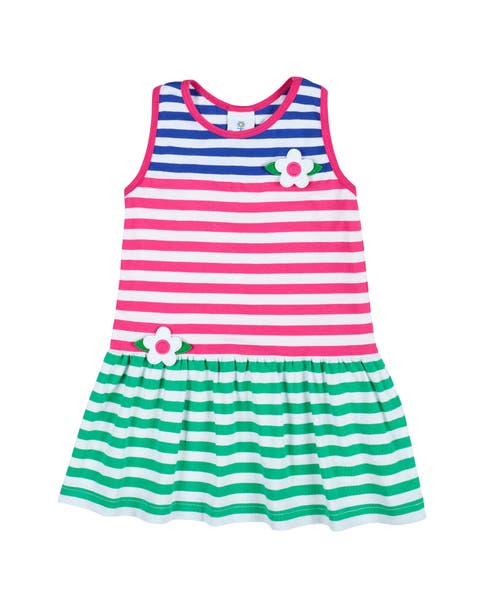 Stripe Knit Dress With Flowers