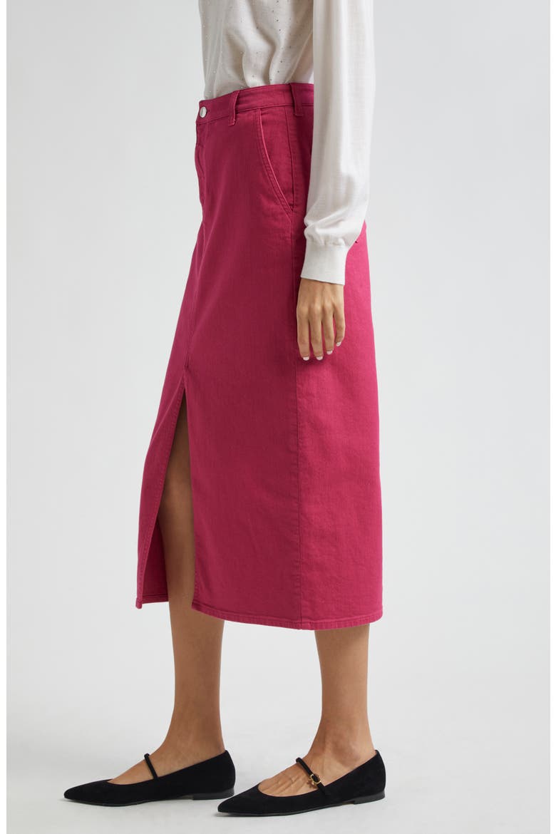 Denim Midi Skirt, Alternate, color, RASPBERRY