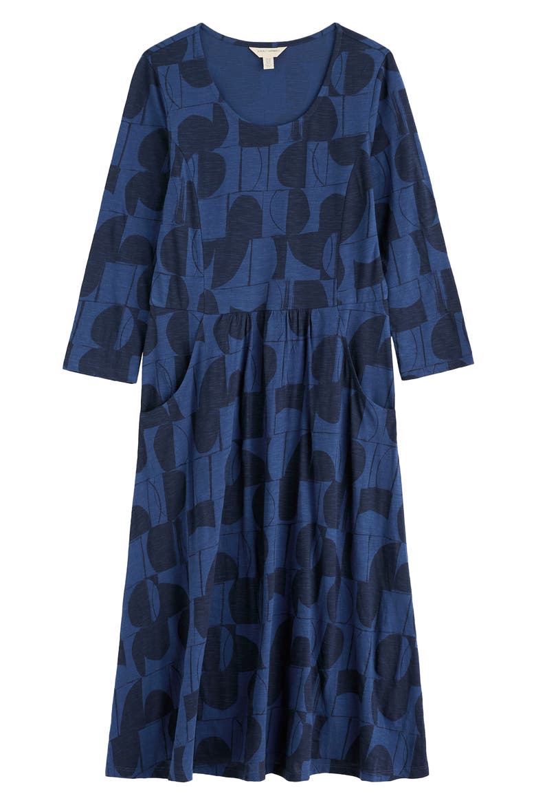 Enor Print Organic Cotton Fit & Flare Dress, Alternate, color, SPLICED ABSTRACT FRENCH BLUE