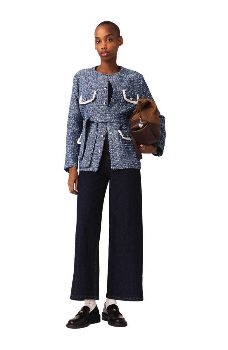 maje 4-pocket tweed jacket, Alternate, color, Blue