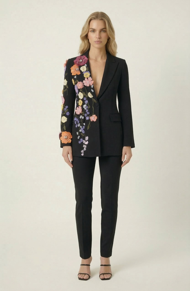 Modenaire Floral Embroidered Blazer, Alternate, color, Black / Multi Floral