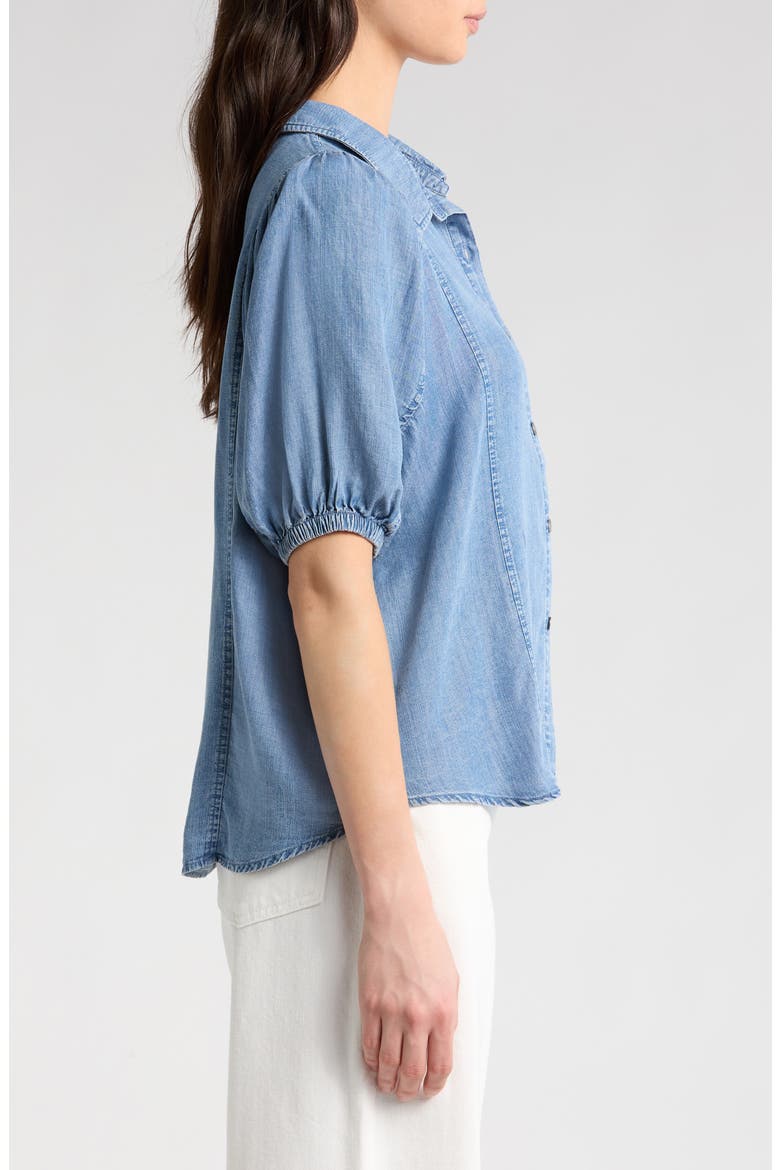 Violet Puff Sleeve Denim Shirt, Alternate, color, INDIGO