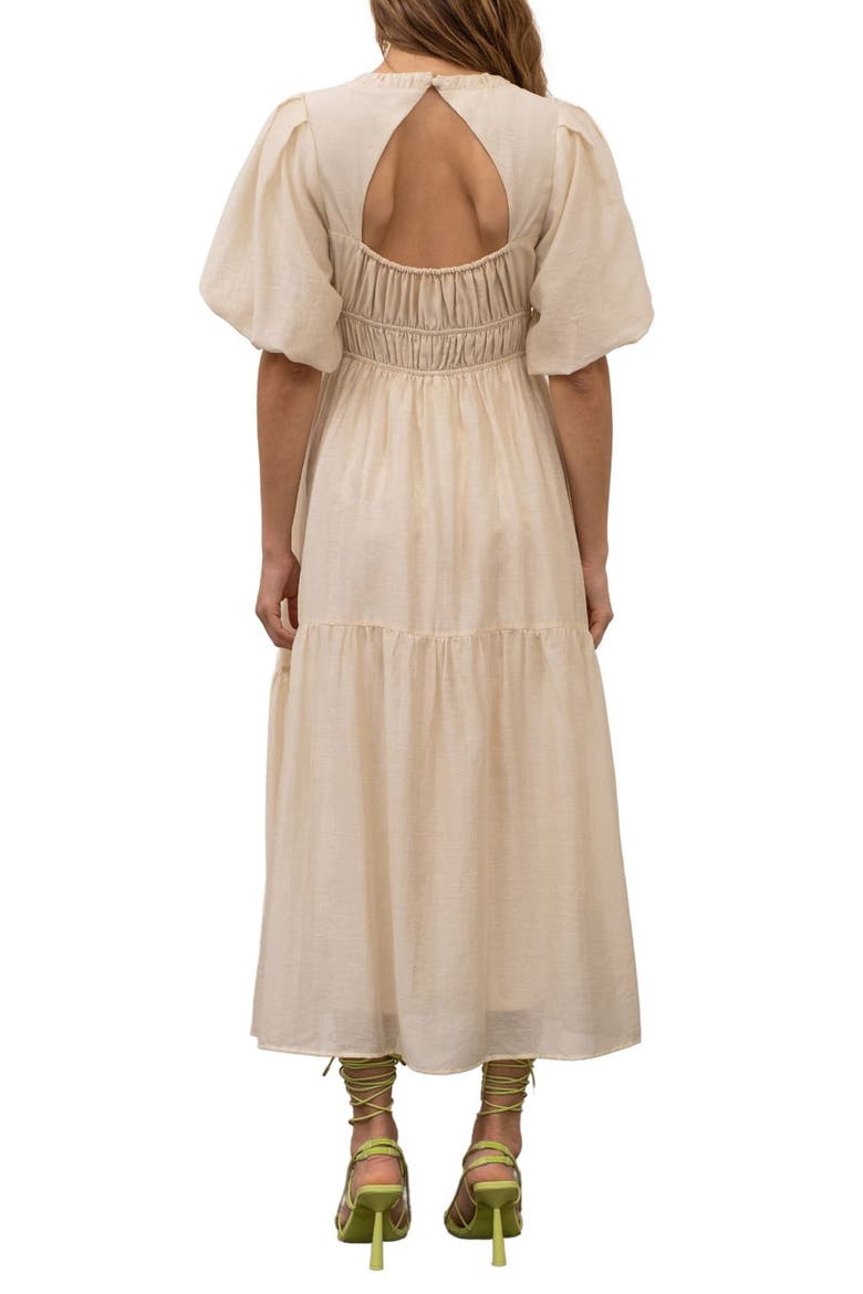 Puff Sleeve Shirred A-Line Dress, Alternate, color, CREAM