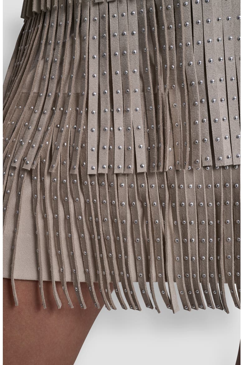 Studded Fringe Faux Suede Miniskirt, Alternate, color, PEBBLE