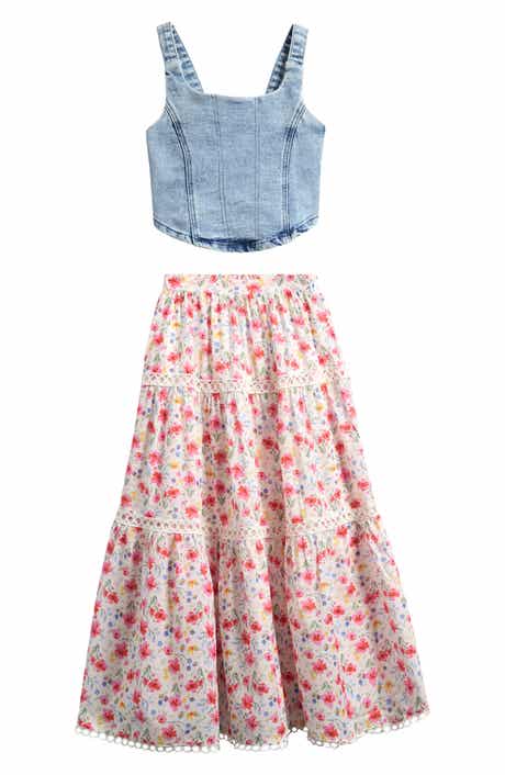 Tween Diva Kids' Denim Crop Top & Maxi Skirt Set
