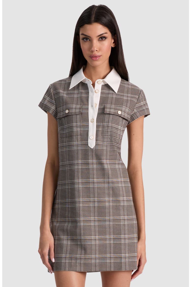 Darby Plaid Contrast Detail Minidress, Alternate, color, DARK CHOCOLATE/ OFF WHITE