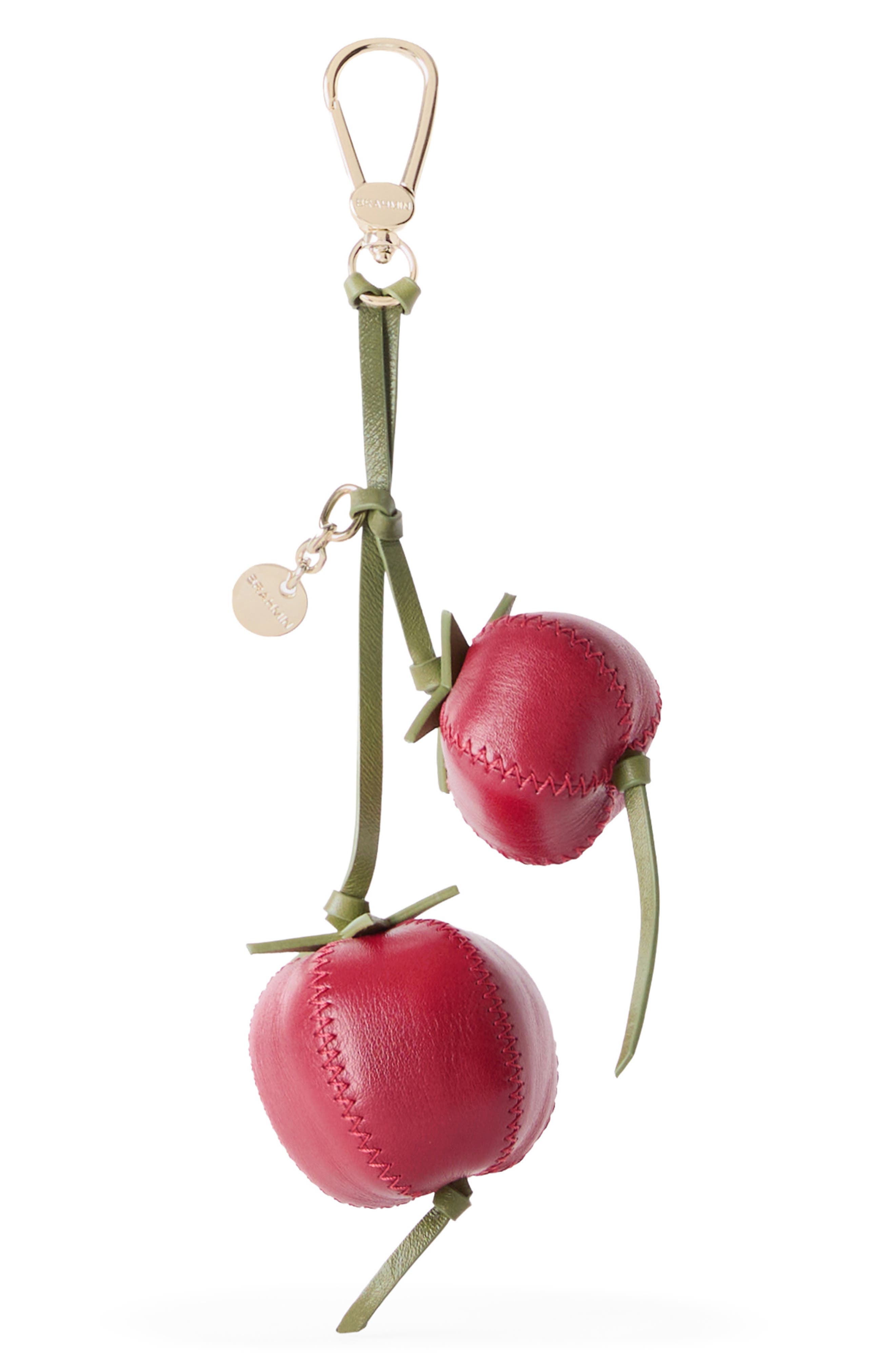 Brahmin Tomato Leather Bag Charm, Alternate, color, Salsa
