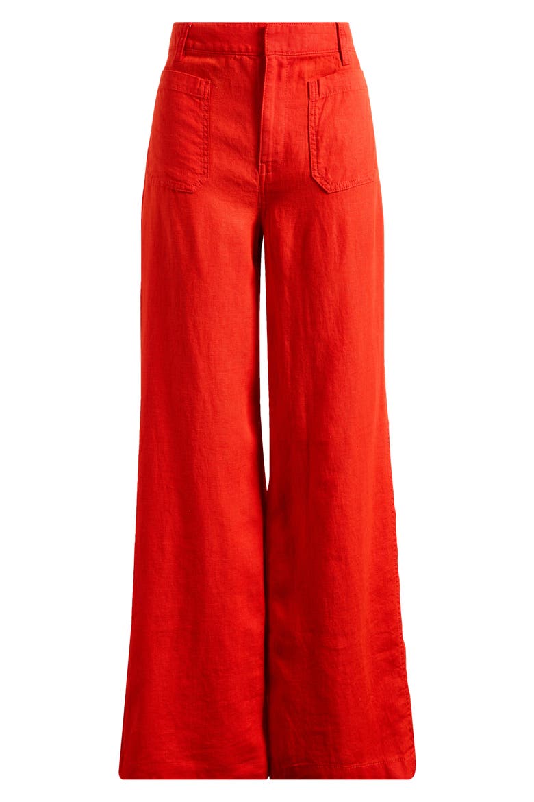 Patch Pocket Linen Flare Pants, Alternate, color, BRIGHT FLAME