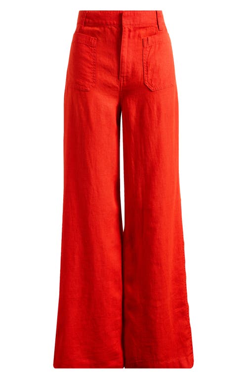 Madewell Patch Pocket Linen Flare Pants In Bright Flame