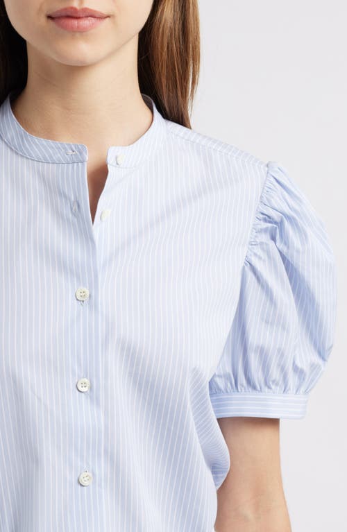 Shop Frame The Gathered Stripe Short Sleeve Button-up Shirt In Light Chambray Multi