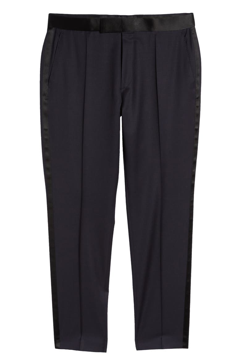 Genius Slim Fit Navy Virgin Wool Tuxedo Pants, Alternate, color, NAVY