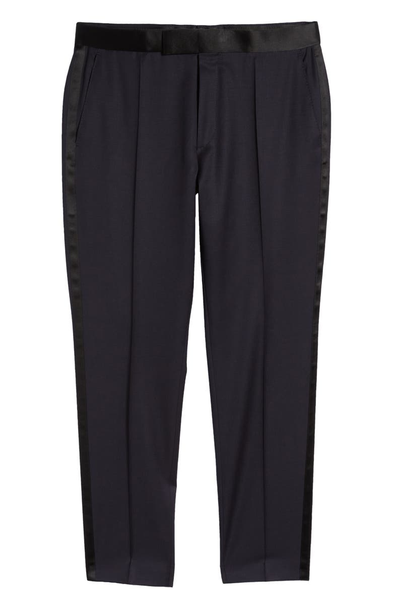 BOSS Genius Virgin Wool Tux Pants, Alternate, color, Navy