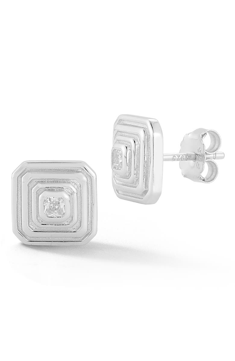GLAZE JEWELRY Cubic Zirconia Square Stud Earrings, Main, color, Silver