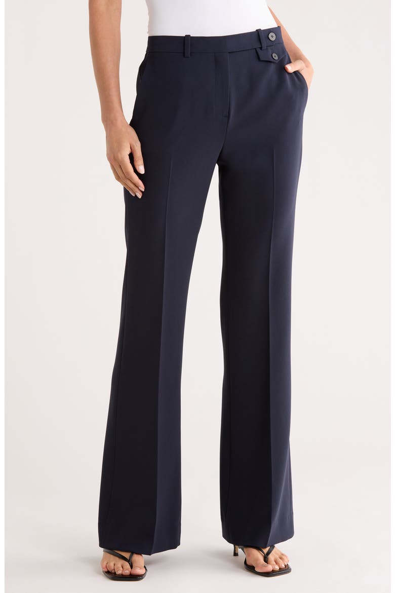 High Waist Flare Leg Crepe Pants, Main, color, NEW NAVY