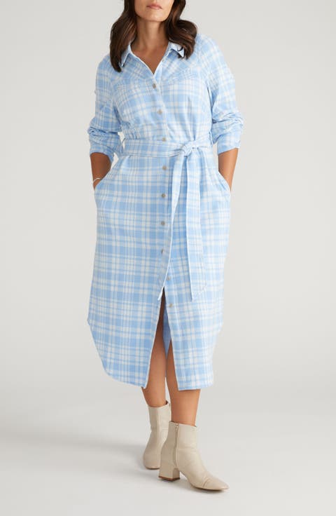 Morgan Long Sleeve Stretch Flannel Midi Shirtdress (Plus)