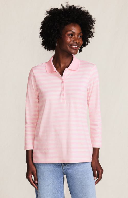 Lands' End 3/4 Sleeve Supima Cotton Polo Shirt in Sea Salt Pink Even Stripe  product
