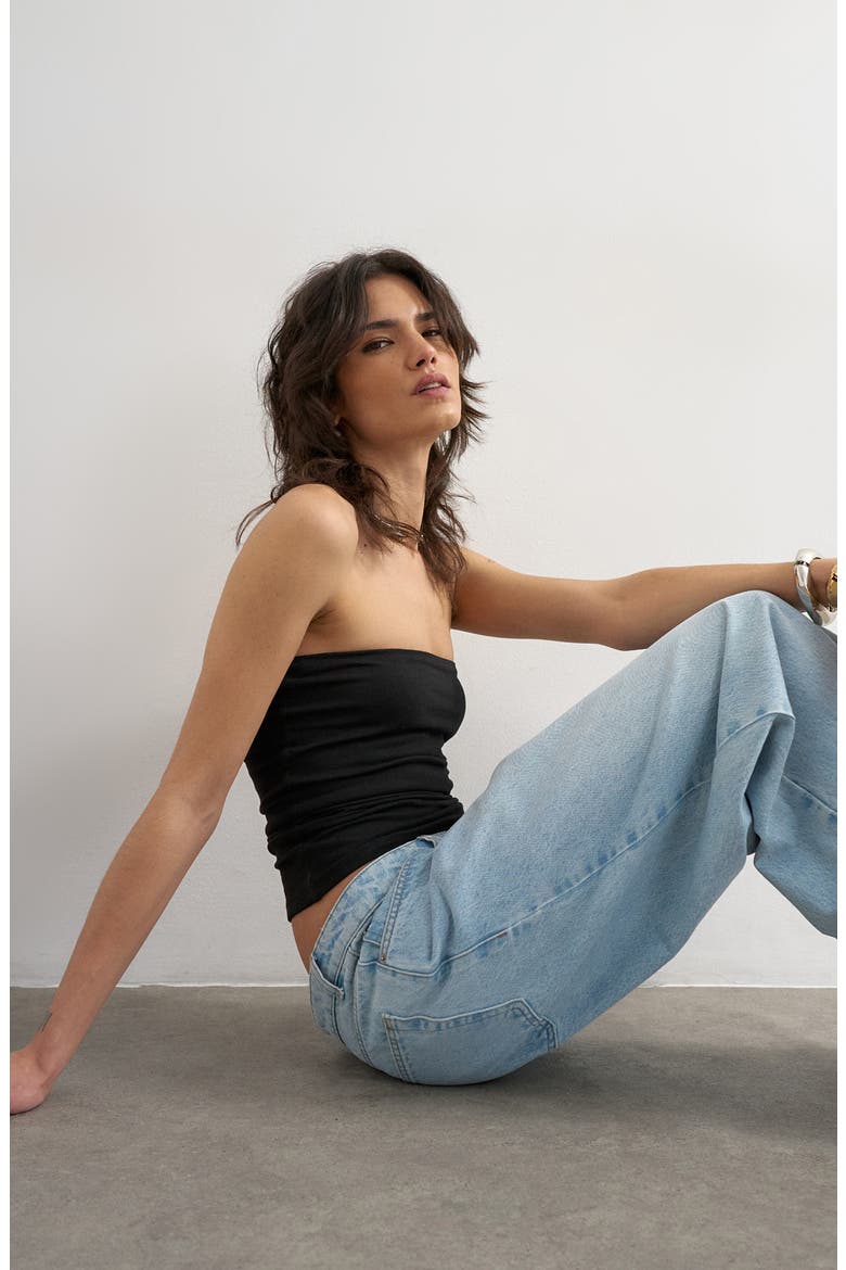 Stretch Cotton Tube Top, Alternate, color, BLACK