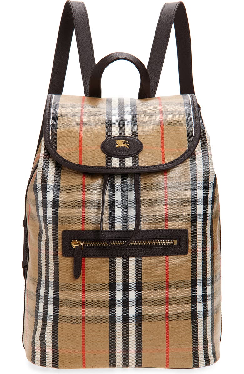 Burberry Highlands Check Coated Canvas Backpack, Main, color, Sand