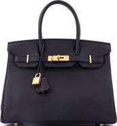 Pre-Owned Hermes Birkin Handbag Black Epsom with Gold Hardware 30