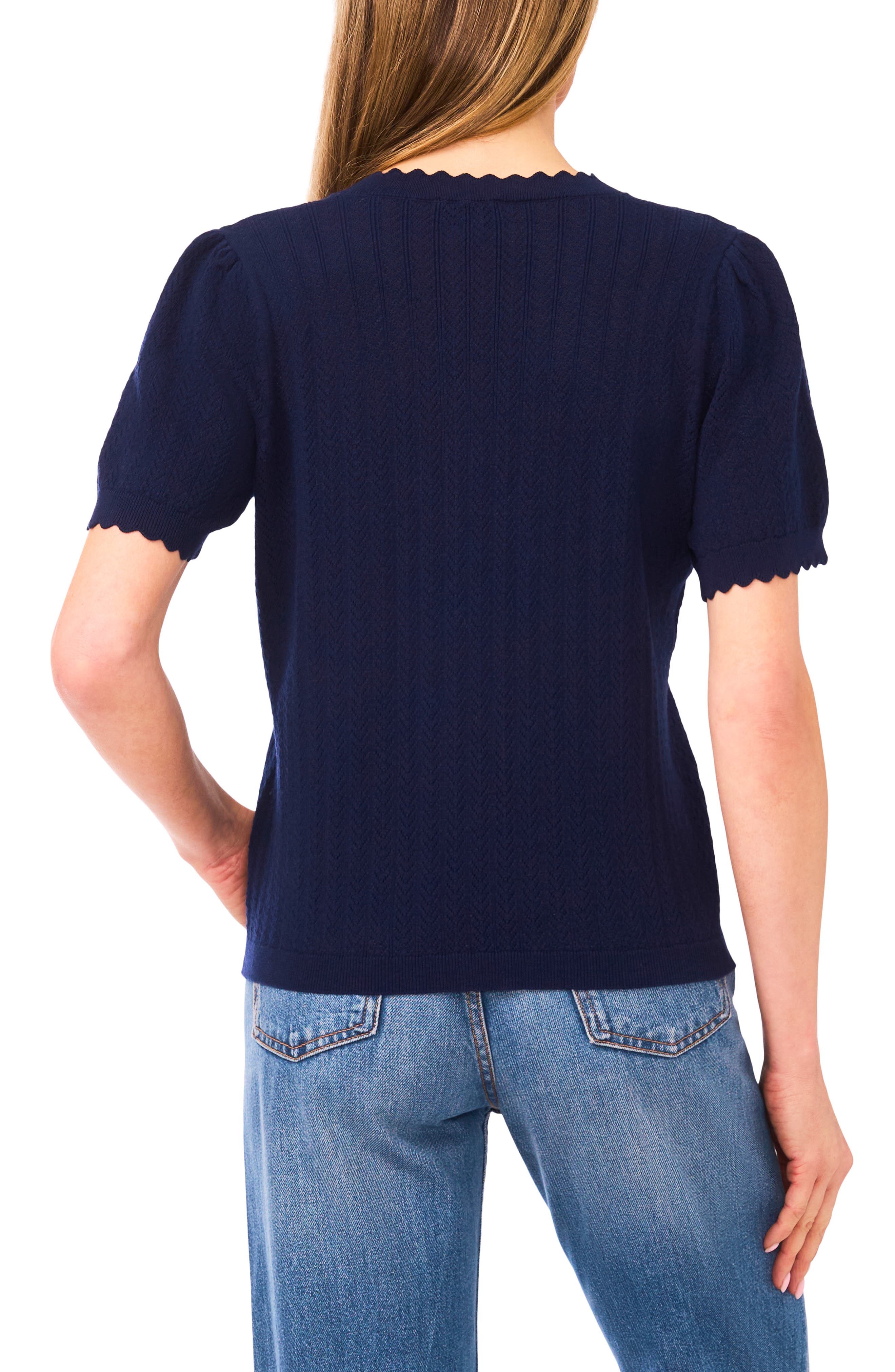 Short Sleeve Pointelle Stitch Sweater - image 4