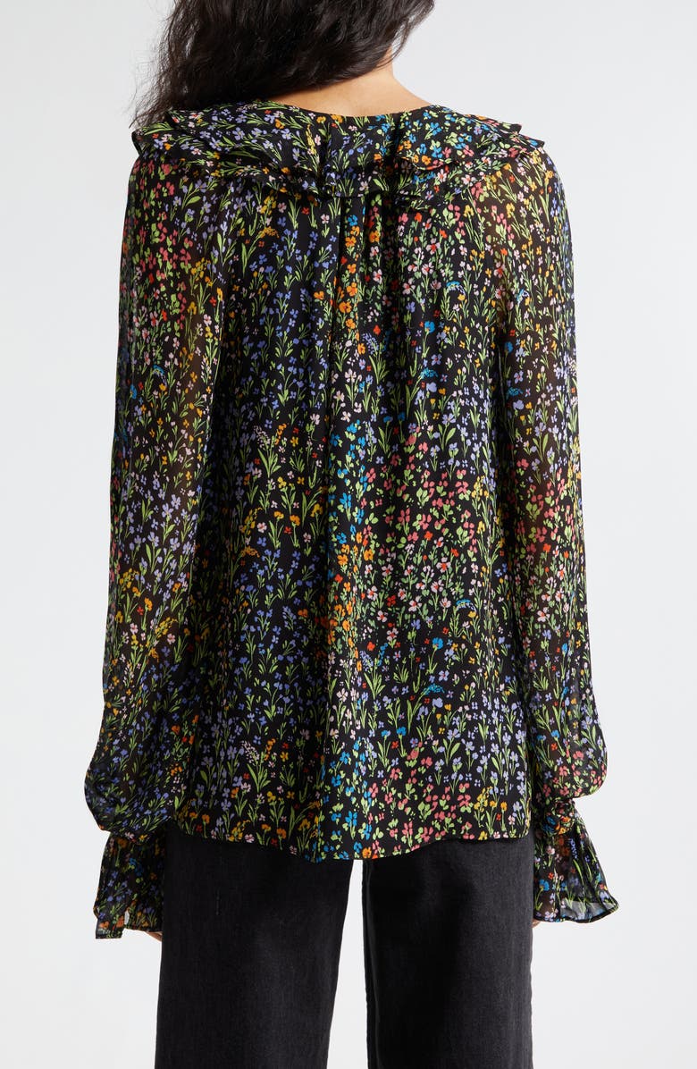 Ramy Brook Kendra Floral Print Ruffle Top, Alternate, color, Black Garden Ditsy Print