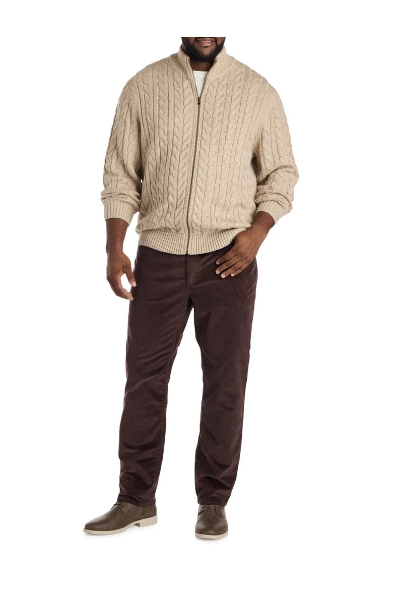 Big & Tall Cabled Front-Zip Cardigan, Alternate, color, OATMEAL NEP