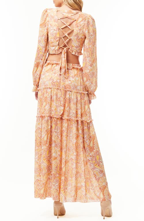 By Design France Long Sleeve Chiffon Maxi Dress In Orange