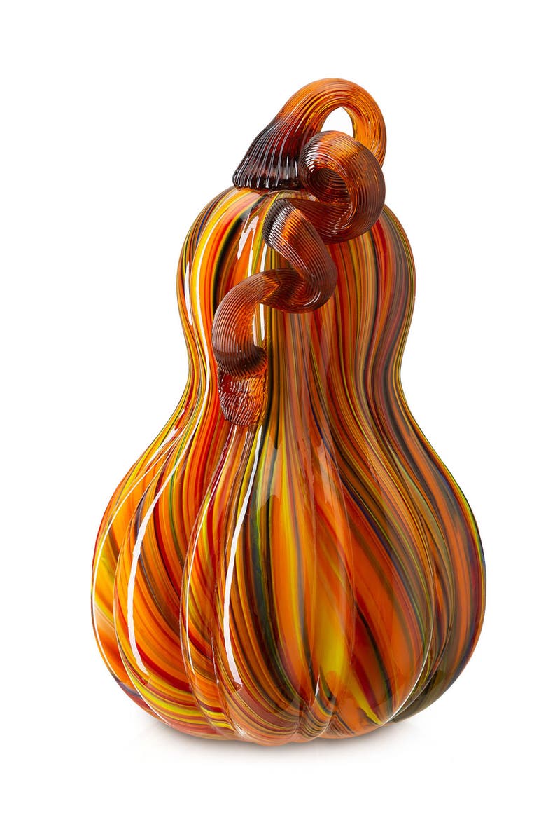 Fall Multi Stripes Glass Gourd Pumpkins, Main, color, Brown