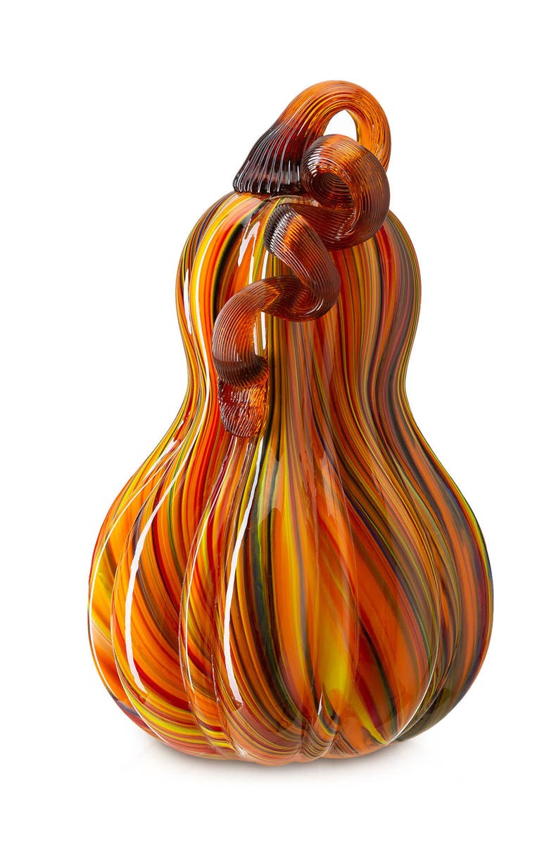 Glitzhome Fall Multi Stripes Glass Gourd Pumpkins, Main, color, Brown