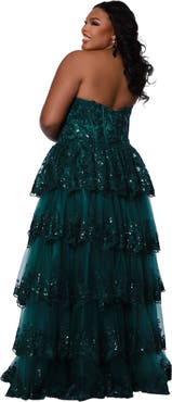 Sydney's Closet Sweetheart Neckline Tiered Plus Size A-Line Gown