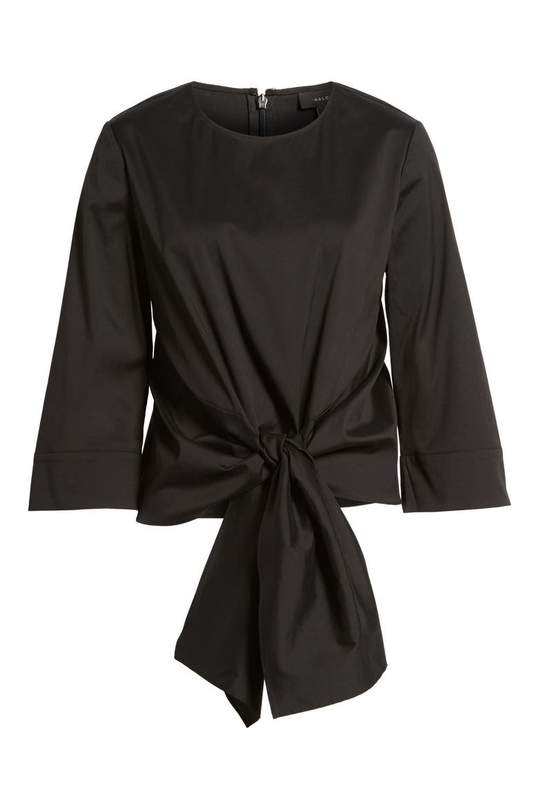 TIE FRONT BLOUSE, Alternate, color, BLACK