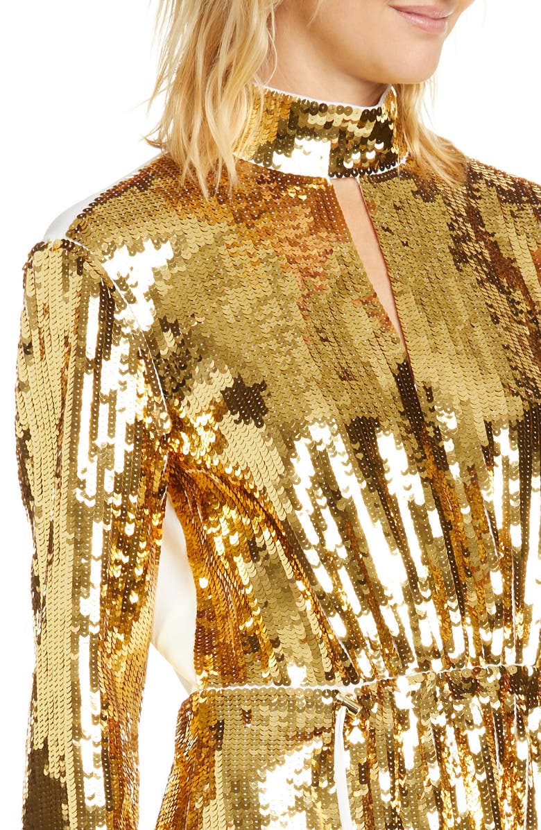 Tibi Avril Contrast Back Sequin Long Sleeve Minidress, Alternate, color,