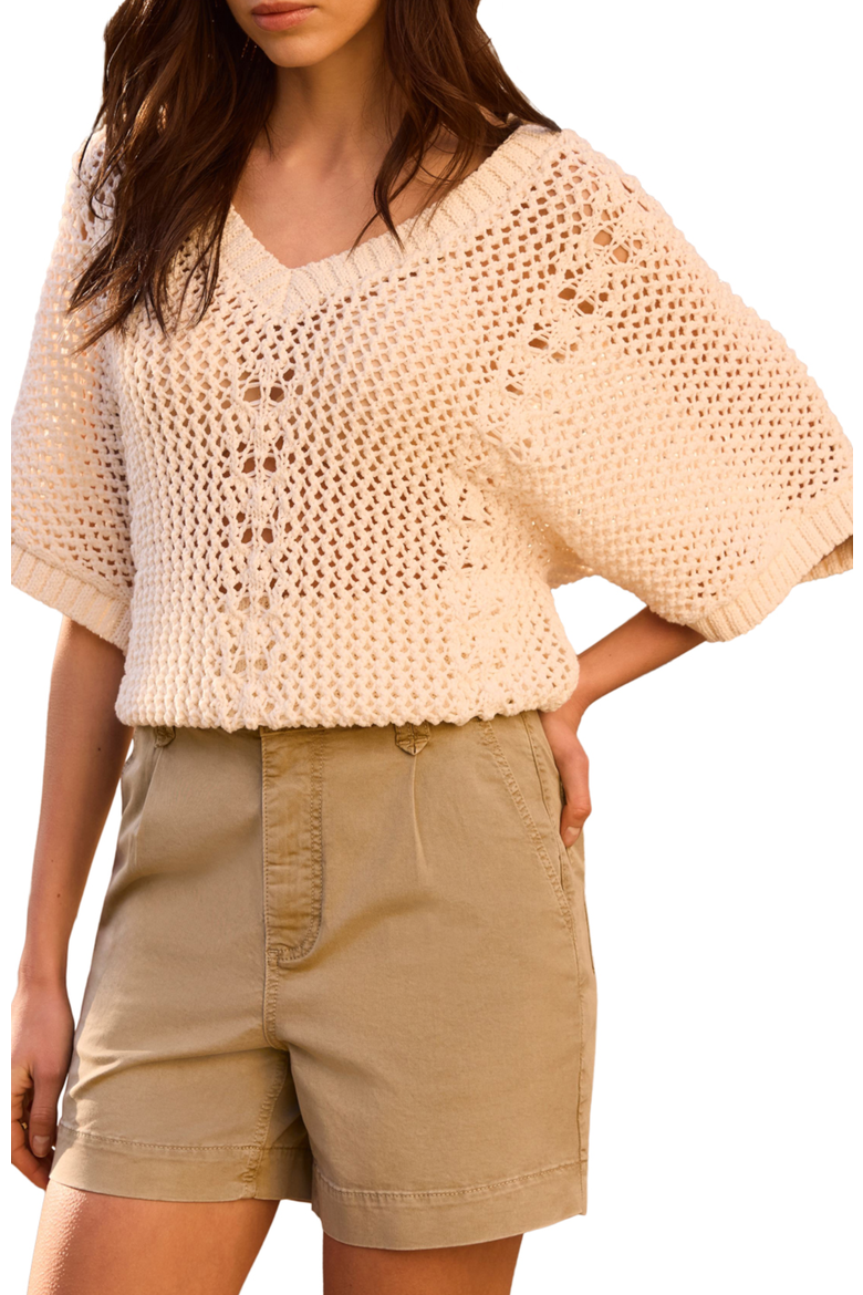 Open Knit Crochet Top, Main, color, Ivory