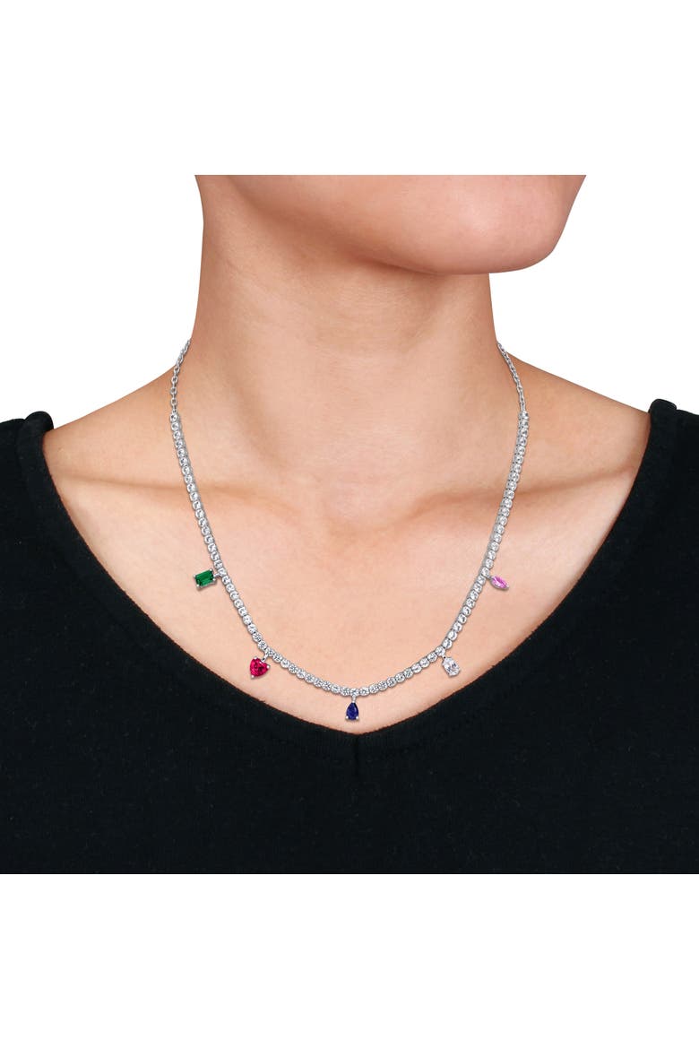 Multi Lab-Created Gemstone Charm Necklace, Alternate, color, Sterling Silver