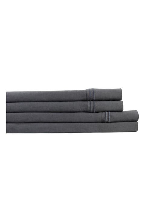 White Queen Linen 2 Stripe Embroidered Sheet 4-Piece Set