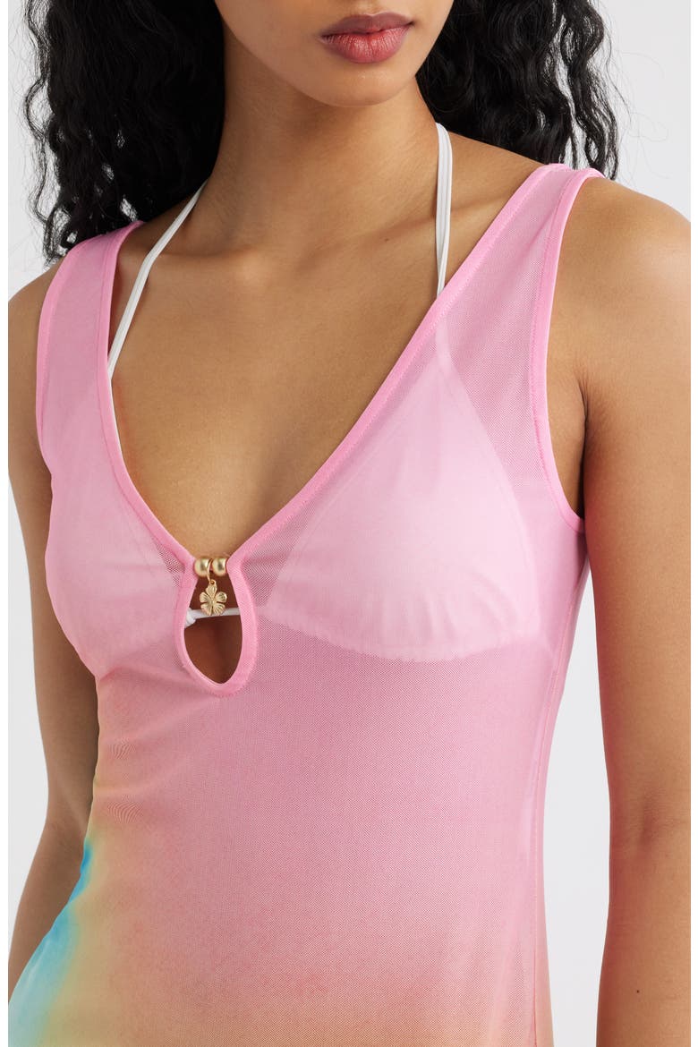 Plunge Mesh Maxi Dress, Alternate, color, AFTERGLOW