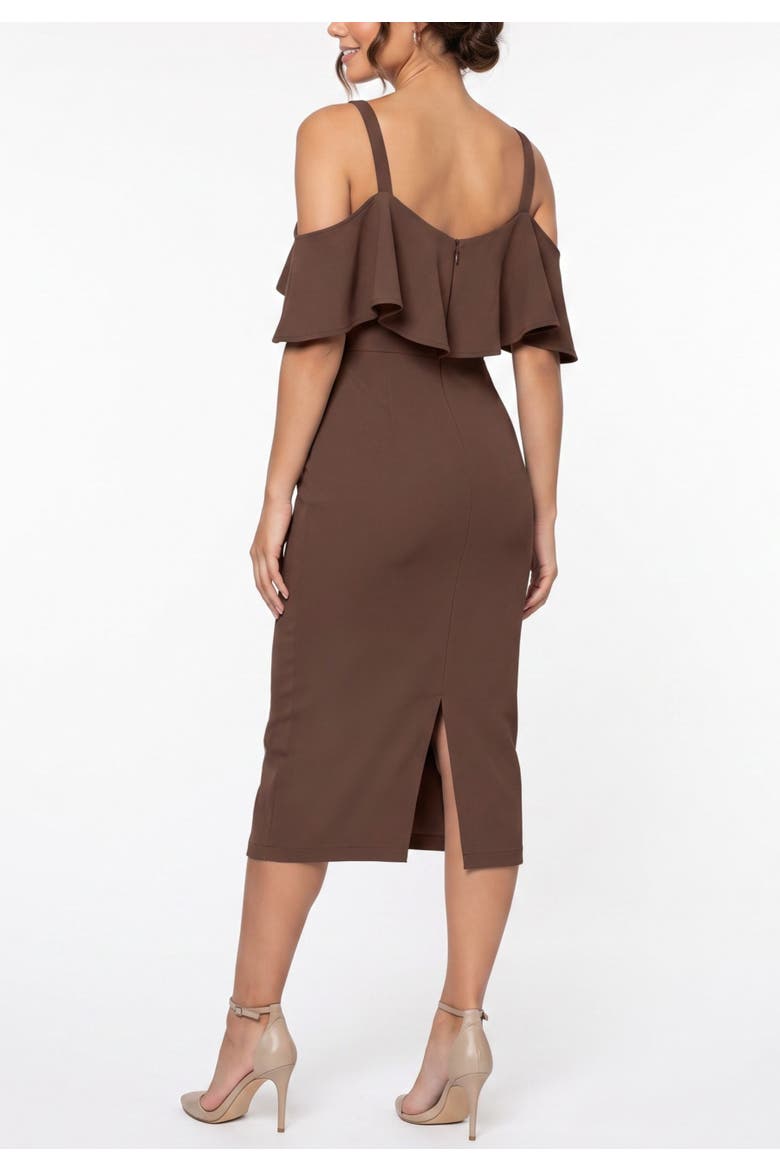 Marcella Off the Shoulder Ruffle Midi Dress, Alternate, color, Mocha