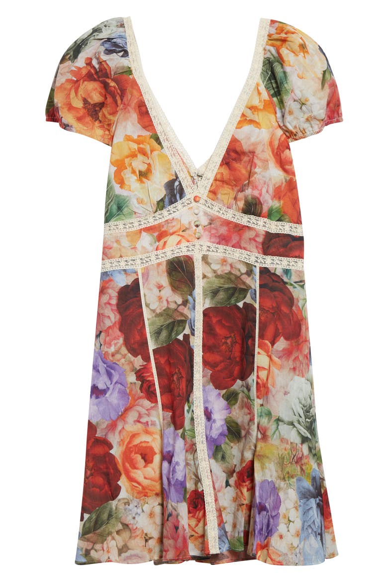 Rose Print Lace Minidress, Alternate, color, STORM FLORAL SM