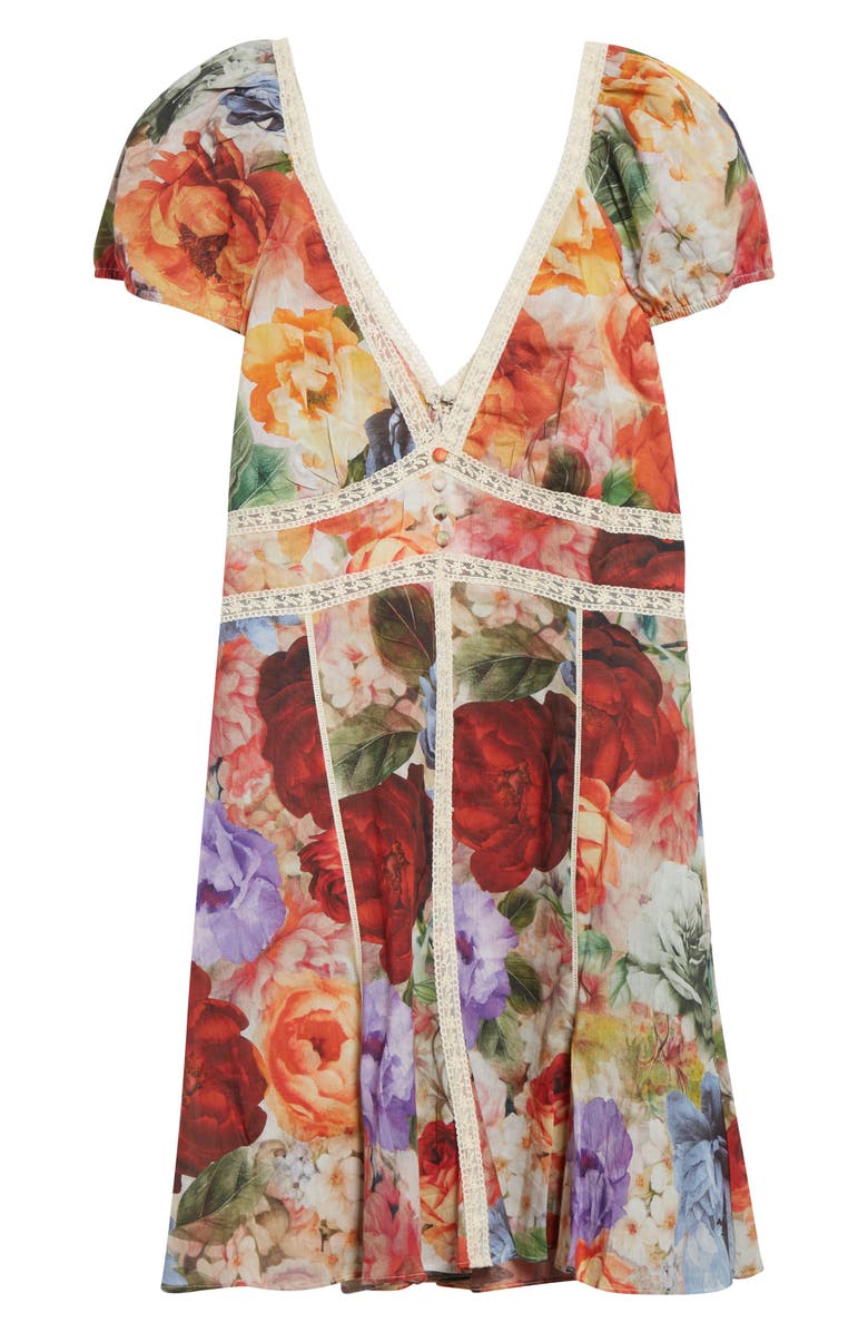 Alice + Olivia Rose Print Lace Minidress, Alternate, color, Storm Floral Sm