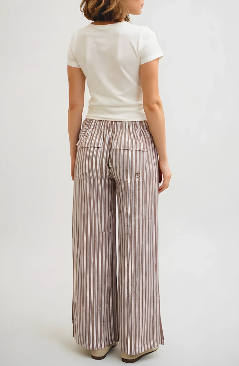 Nelle Atelier The Tommy Petite Linen Slit Pant, Alternate, color, Chocolate Stripe