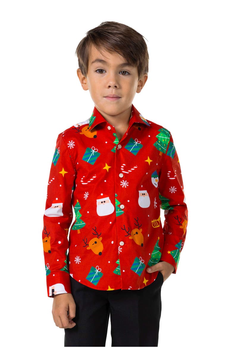 Kids' Festivity Red Icons Long Sleeve Shirt (Toddler, Little kid & Big kid), Main, color, RED