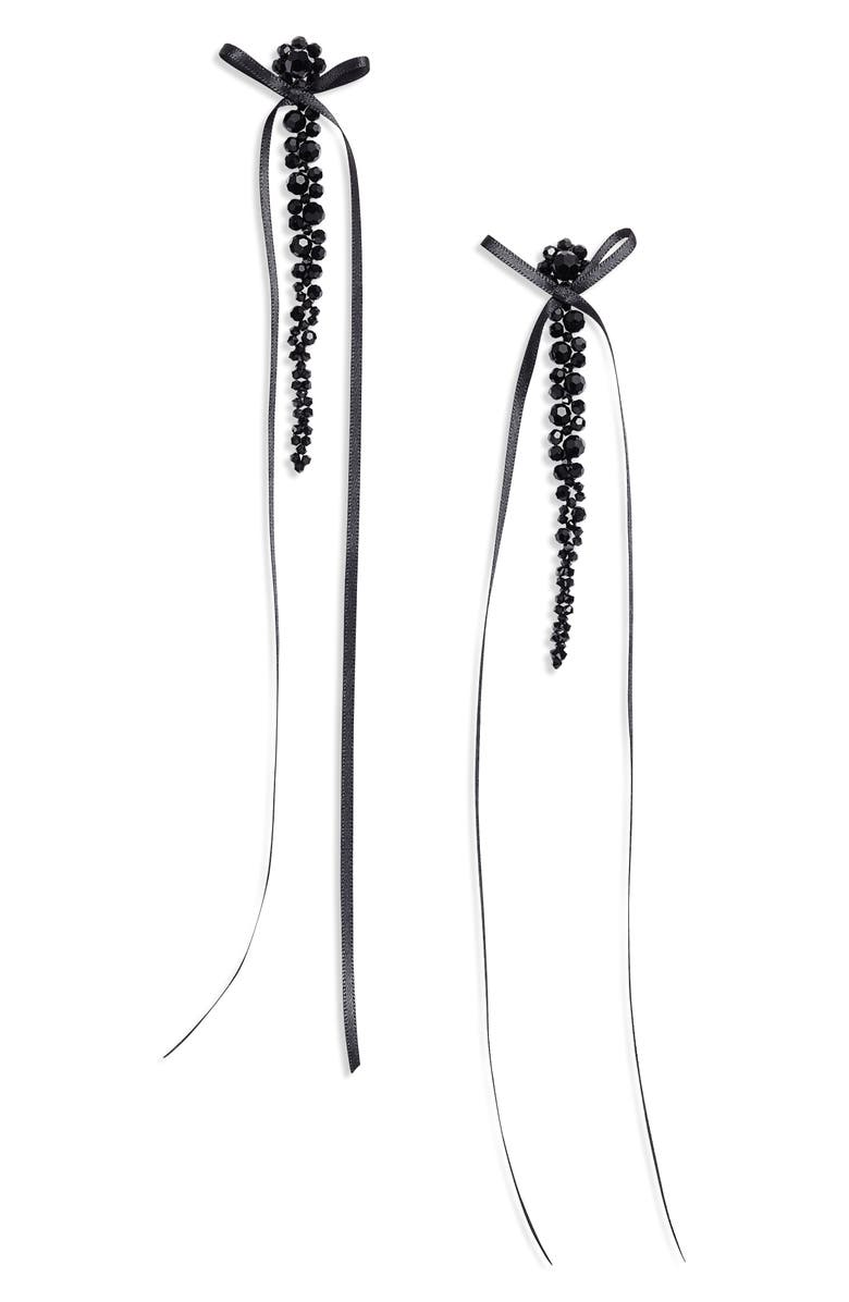 Simone Rocha Slim Bow Ribbon Drop Earrings, Main, color, 