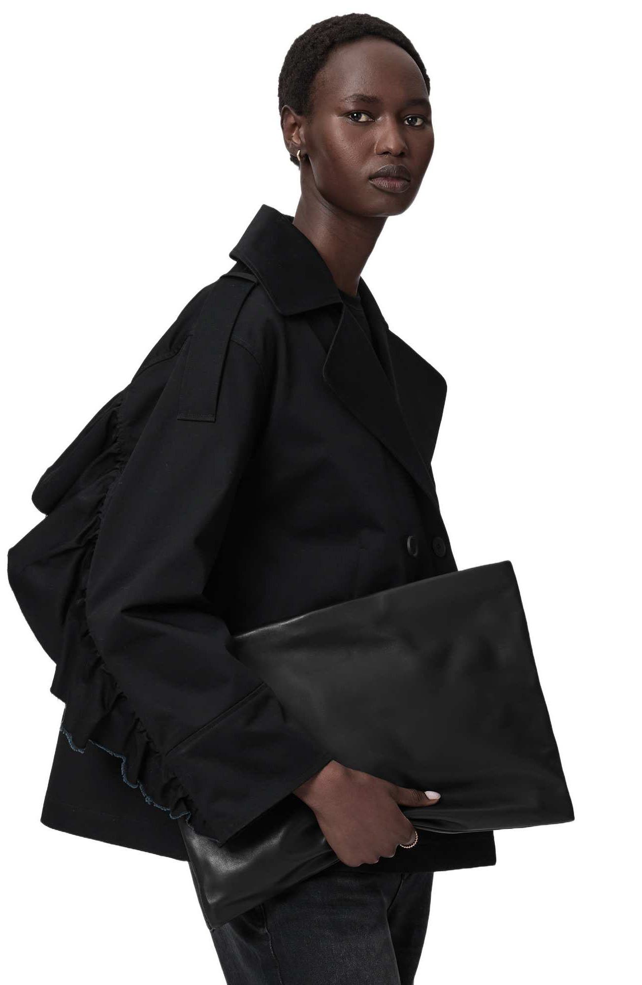 AllSaints Large Bettina Leather Clutch, Alternate, color, Black