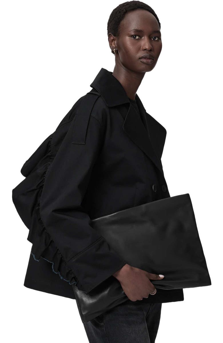 AllSaints Large Bettina Leather Clutch, Alternate, color, Black