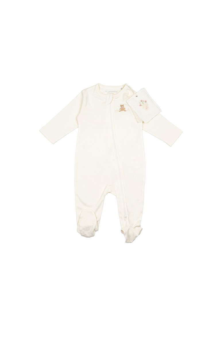 Pima Embroidered Footie, Main, color, Flower Bear
