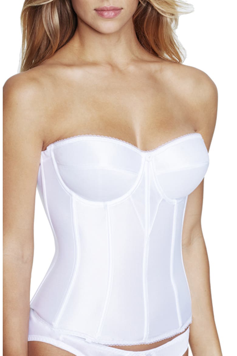 Juliette Satin Low Back Convertible Strapless Corset Longline Bra, Alternate, color, WHITE